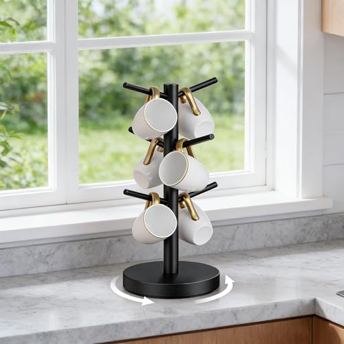Mug Holder Tree, Coffee Cup Holder with 6 Hooks (Black)