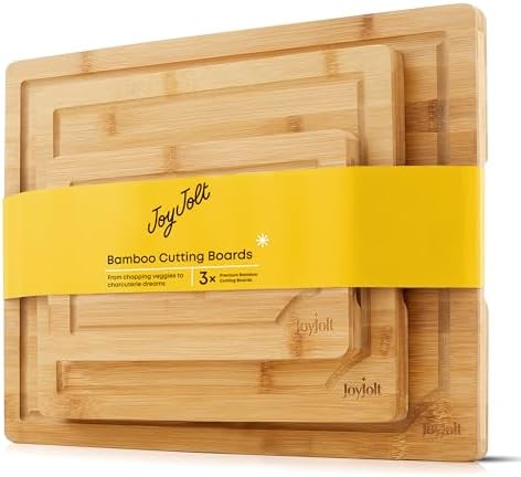 JoyJolt Bamboo Cutting Boards - Large & Small Wooden Board - Serving