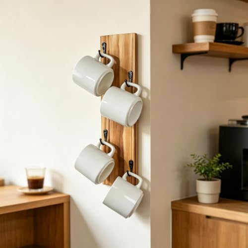 Yohsnor Coffee Mug Wall Rack - Stylish Wooden Cup Holder &