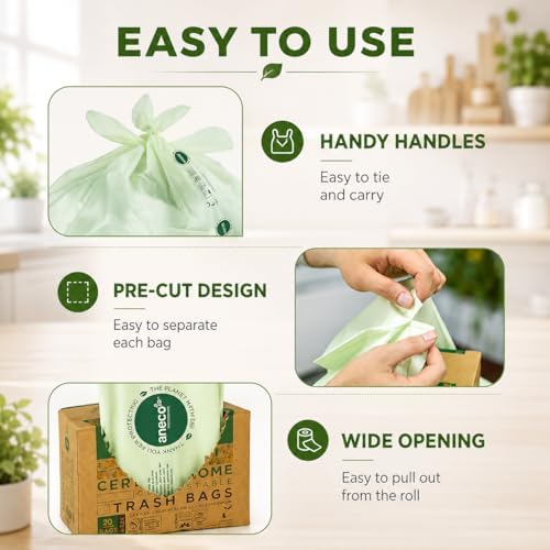 ANECO Compostable Food Waste Bags, 13 Gallon, 50 Count