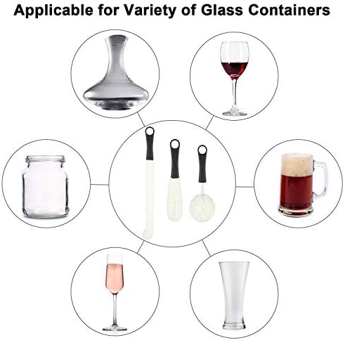 Boao 3 Pcs Decanter Cleaning Brush Set Wine Glass Bottle Beads,Black