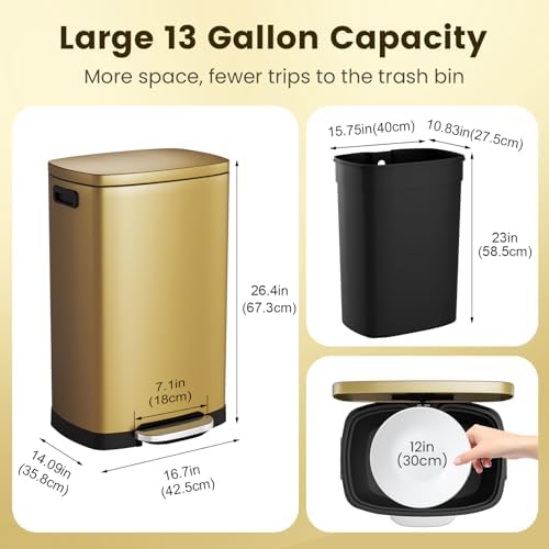 SYNCVIBE 13 Gal Stainless Steel Step Trash Can