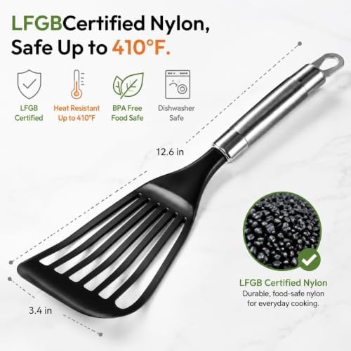 KSENDALO Thin Flexible Fish Spatula for Nonstick Cookware, Black