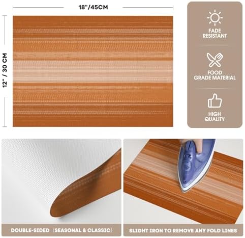 Artoid Mode Orange Stripe Thanksgiving Fall Vinyl Placemats Set of