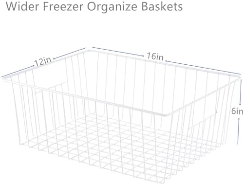 16" L x 12" W Wider Freezer Storage Organizer Baskets Container, Metal
