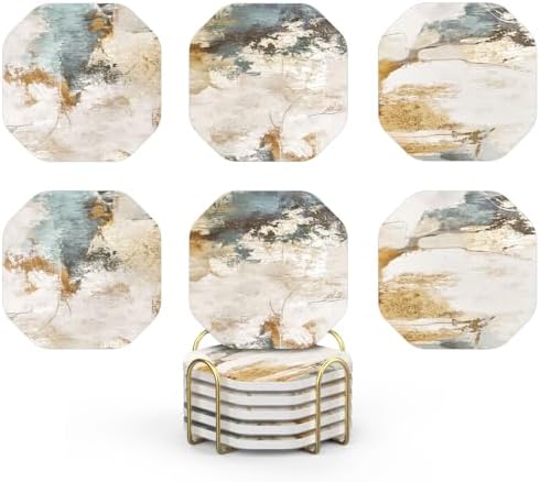 UMIRRO Absorbent Ceramic Stone Coasters Set of 6 with Holder, Teal