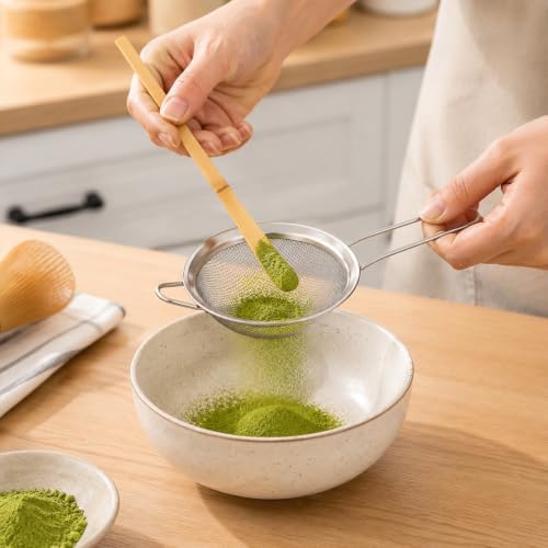 3Pcs Matcha Spoon and Sifter Set, Reusable Small Matcha Strainer