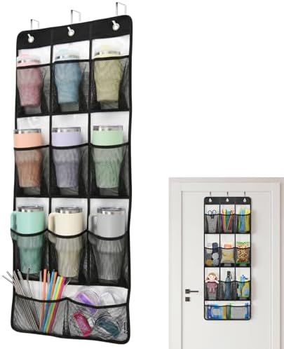 Water Bottle Organizer, 9+2 Pockets, Over Door Tumbler Holder