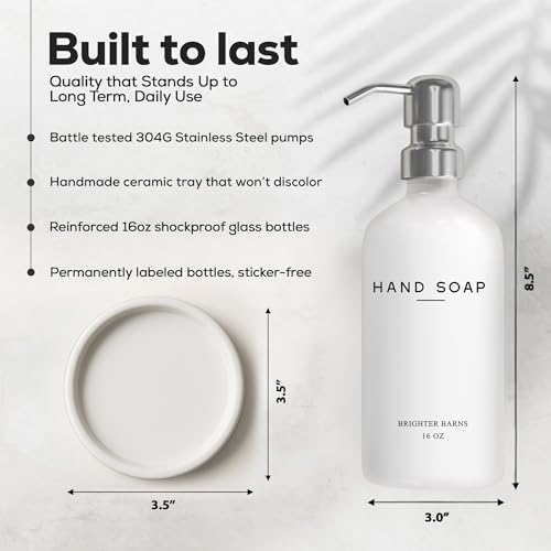 White Glass Hand Soap Dispenser Bathroom Set by Brighter Barns