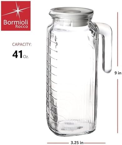 Bormioli Rocco Gelo Glass Jug with White Lid, 41 Oz - Clear