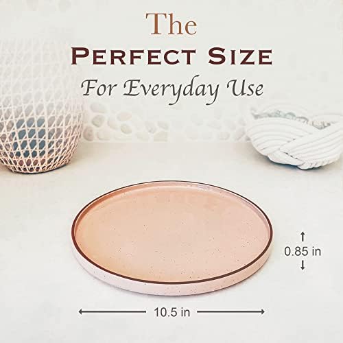 MORA Ceramic Flat Dinner Plates Set of 6, 10.5 in High Edge Dish Set