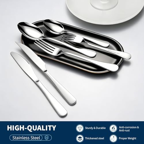 GPY 24-Piece Silverware Set with Steak Knives Nickel Free Cutlery Set