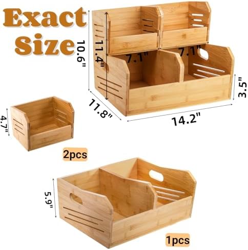 Noamus 2 Tier Bamboo Stackable Storage Bins, 4 Compartment Potato and