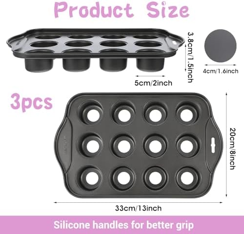3-Pack Mini Cheesecake Pans Removable Bottom, 12-Cavity Mini Muffin