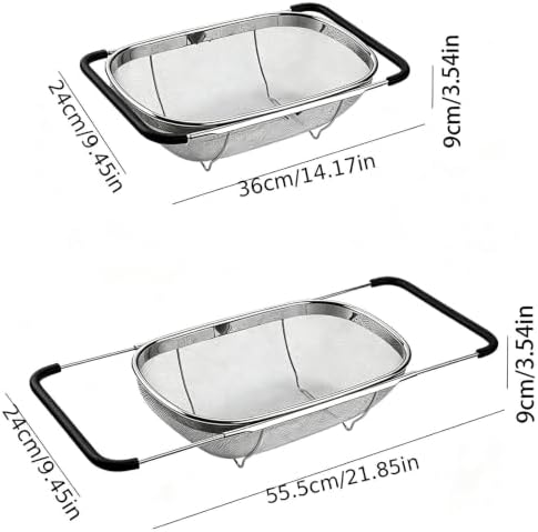Over Sink Colander - Stainless Steel Expandable 36-55cm Basket