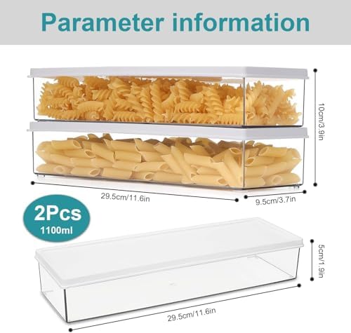 2 Pack Airtight Pasta Containers with Lid, 1.1L Spaghetti Noodle Food
