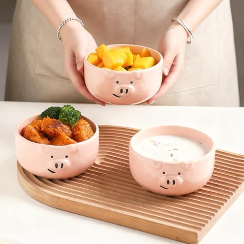 Pink Ceramic Pig Bowls, Set of 3, 13 oz