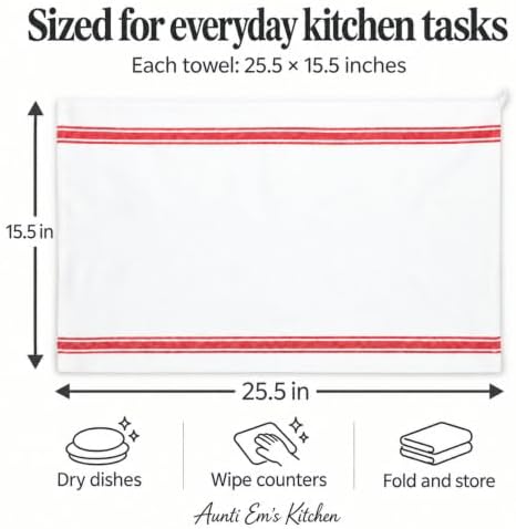 Aunti Em's Kitchen Vintage Striped Cotton Dish Towels, Multicolor