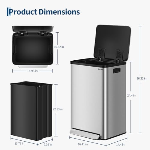 13 Gallon Stainless Steel Step-On Trash Can with Soft-Close Lid