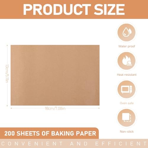 200 Pcs Large Parchment Paper Sheets for Baking, 13 x 18 Inch Brown