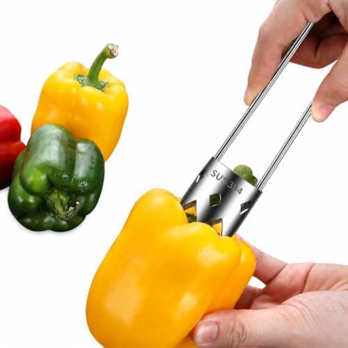 Home Cooks Kitchen Red Bell Pepper Seed Corer Tool, Stainless Steel