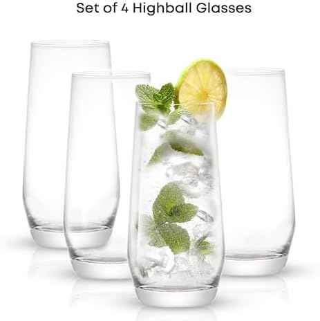 JoyJolt Gwen 18.5 oz Highball Glasses, 4pc Tall Glass Sets. Lead-Free