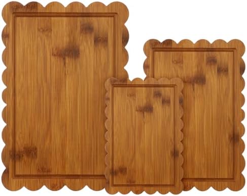 3 Pcs Charcoal Bamboo Wood Scalloped Cutting Boards, Medium