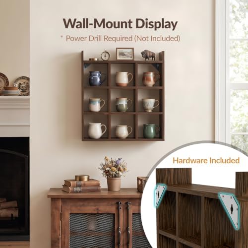 NiHome Mug Holder, Coffee Cup Rack, 9 Cups Wood Wall Mount Display
