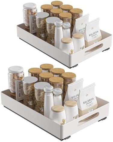 2 Pack Pull Out Cabinet Organizer, Adhesive Slide Out Drawer for