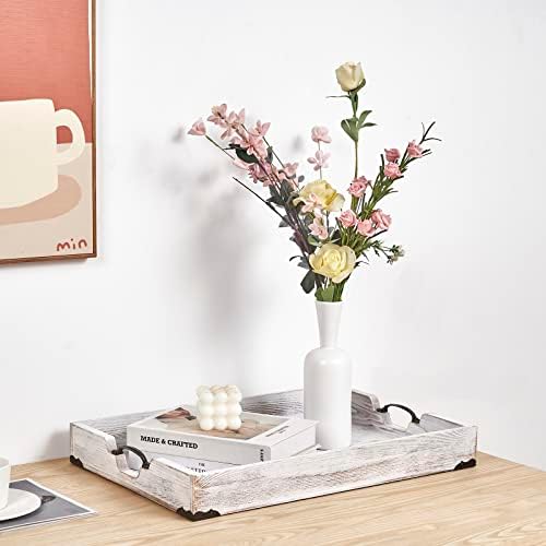 Large Wood Rectangular Serving Tray 20 x 14 Inch Rustic Wooden Ottoman