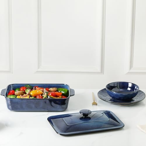 vicrays Ceramic Casserole Dish with Lid, 4.2 Quart Deep Baking Pan