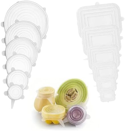 12 Pcs Silicone Stretch Lids, 6 Sizes, White