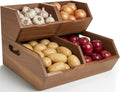 Acacia Pantry Storage Bins Set of 3, Stackable Potato Onion Wood