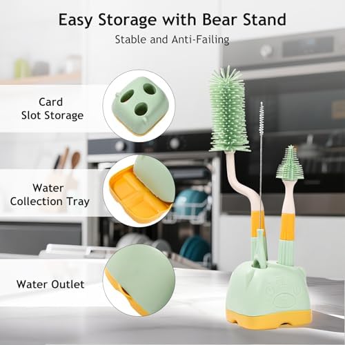 3 in 1 Baby Silicone Bottle Brush Set, Multipurpose Bottle Cleaner