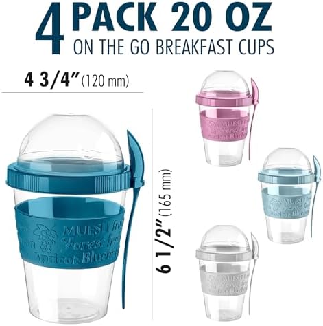 Hakan Overnight Oats Containers with Lid & Spoons, 4 Pack - 20 oz