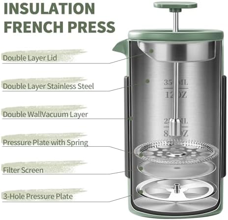 350ml Stainless Steel French Press, 2 Cup
