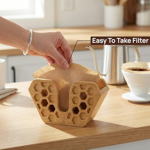 Bamboo Coffee Filter Holder - Dispenser, Storage, Container & Rack for
