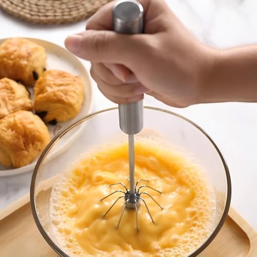 3 Pack Stainless Steel Egg Whisk, Hand Push Rotary Whisk Blender