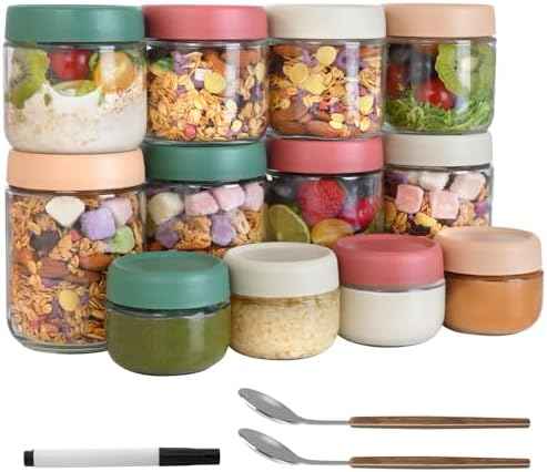 12Pack Overnight Oats Containers, 16oz, 8oz & 4oz