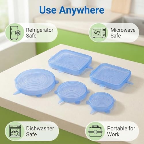 12 Pcs Silicone Stretch Lids, 6 Sizes