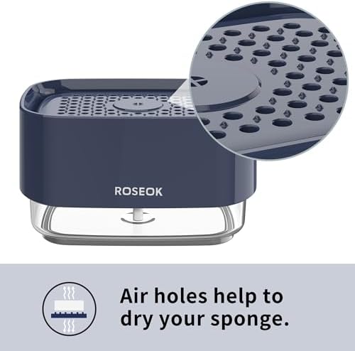 ROSEOK Dish Soap Dispenser with Sponge Holder, Navy Blue