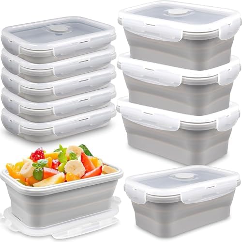 8 Pack Silicone Collapsible Food Storage Containers with Lids