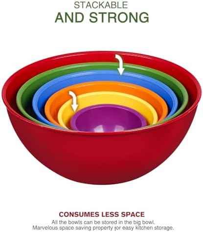 Greentainer Plastic Mixing Bowls with Lids Set for Kitchen, 6 Set