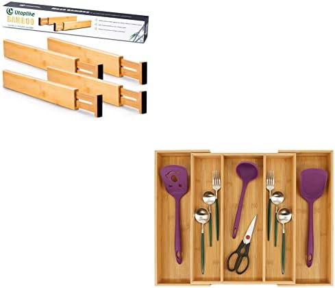 Utoplike 4 pcs Bamboo Kitchen Drawer Dividers Expandable Drawer