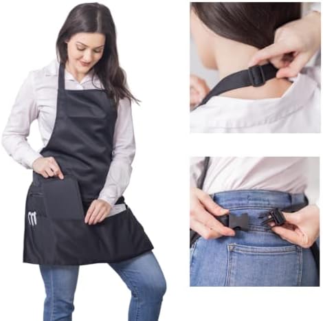 iServ Black Full Length Clip-on Bib Apron with 5 Pockets and Zipper