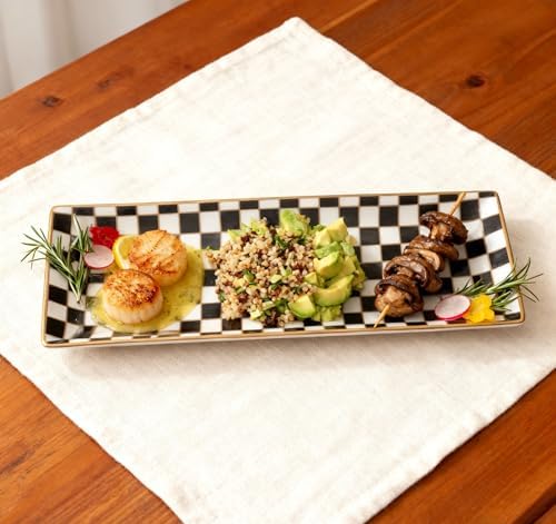 Porlien 14-inch Checker Black and White Rectangle Serving Platters Set