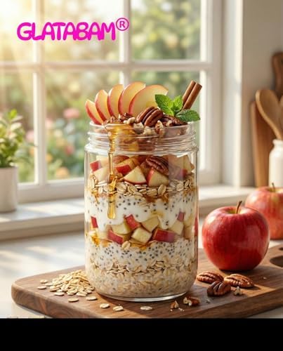 18 OZ 8Pack Glass Overnight Oats Jars with Lids
