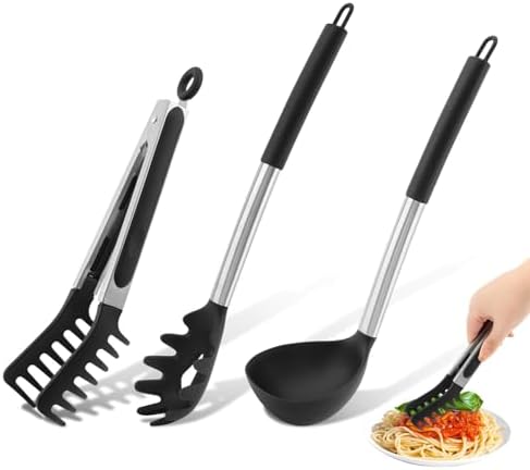 Spaghetti Spoon, Pasta Fork and Tongs, 3-Piece Set