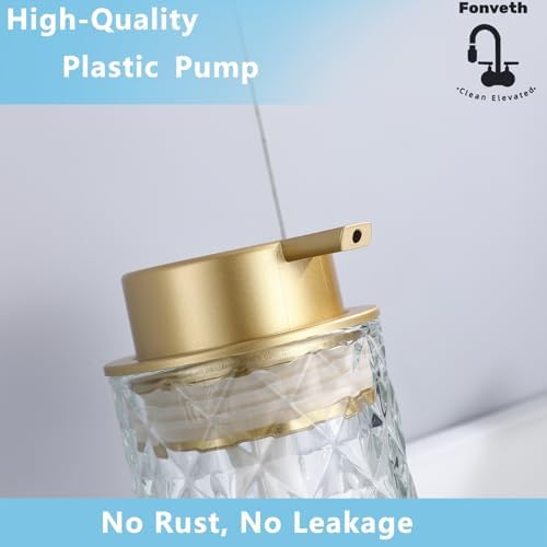 Foaming Soap Dispenser Clear Glass Bottle Gold Pump, Easy Refill and