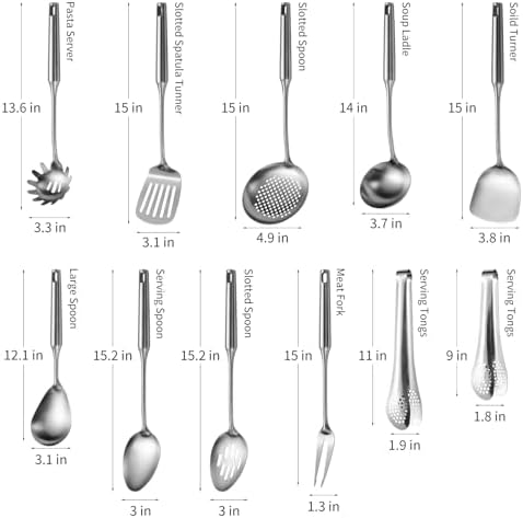 304 Stainlss Steel Kitchen Utensils Set, 11 Pcs Long Metal Cooking